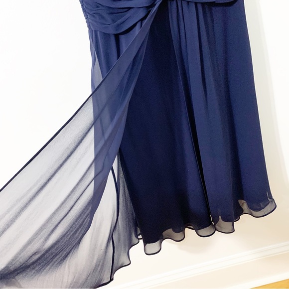 Donna Ricco Silk Midi Dress Sheer Overlay Draped Front Gathered Collar Bodice 💙 - Picture 8 of 12